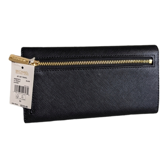 Michael Kors Black Jet Set Travel Flat Trifold Large Wallet - Picture 2 of 4